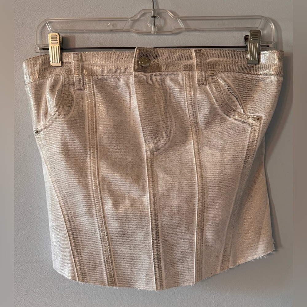Zara Y2K Cybercore Metallic Cream Strapless Festival Ready Top